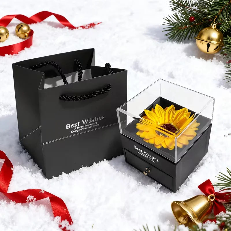 1set, Golden Sunflower necklace Party gift set, exquisite imitation flower drawer jewelry box, romantic occasion gift