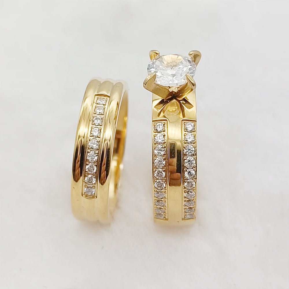24k Gold Filled 316L Stainless Steel Jewelry Cz Diamond Wedding Rings Sets for Women Girls Ladies Engagement Statemen…