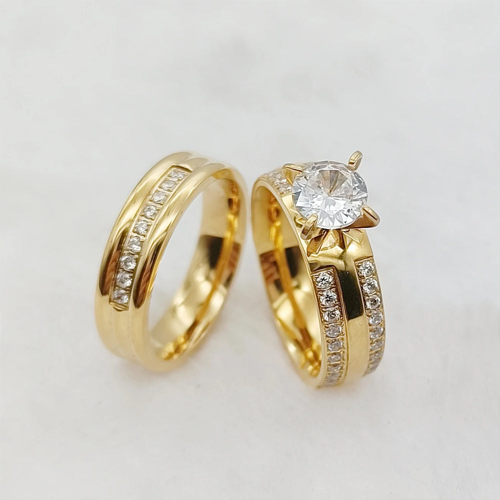 24k Gold Filled 316L Stainless Steel Jewelry Cz Diamond Wedding Rings Sets for Women Girls Ladies Engagement Statemen…