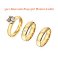 24k Gold Filled 316L Stainless Steel Jewelry Cz Diamond Wedding Rings Sets for Women Girls Ladies Engagement Statemen…