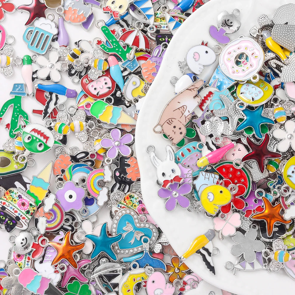 50 — 100Pcs Mixed loading Bracelet Charms Jewelry Making Charms Assorted silver Plated Enamel Pendants for DIY Neckla…