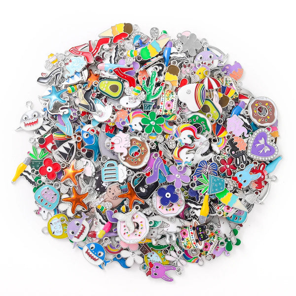 50 — 100Pcs Mixed loading Bracelet Charms Jewelry Making Charms Assorted silver Plated Enamel Pendants for DIY Neckla…