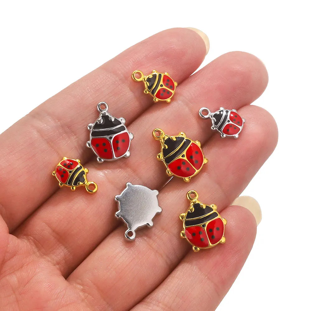 5pcs Stainless Steel Enamel Ladybug Charms For Necklace Bracelet Jewelry Making DIY Gold-plated Insect Pendants Jewel…