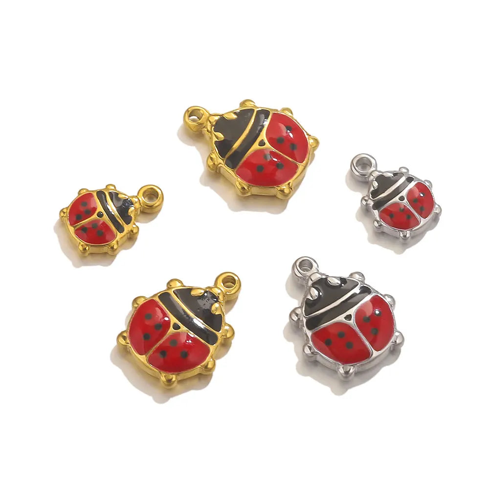 5pcs Stainless Steel Enamel Ladybug Charms For Necklace Bracelet Jewelry Making DIY Gold-plated Insect Pendants Jewel…