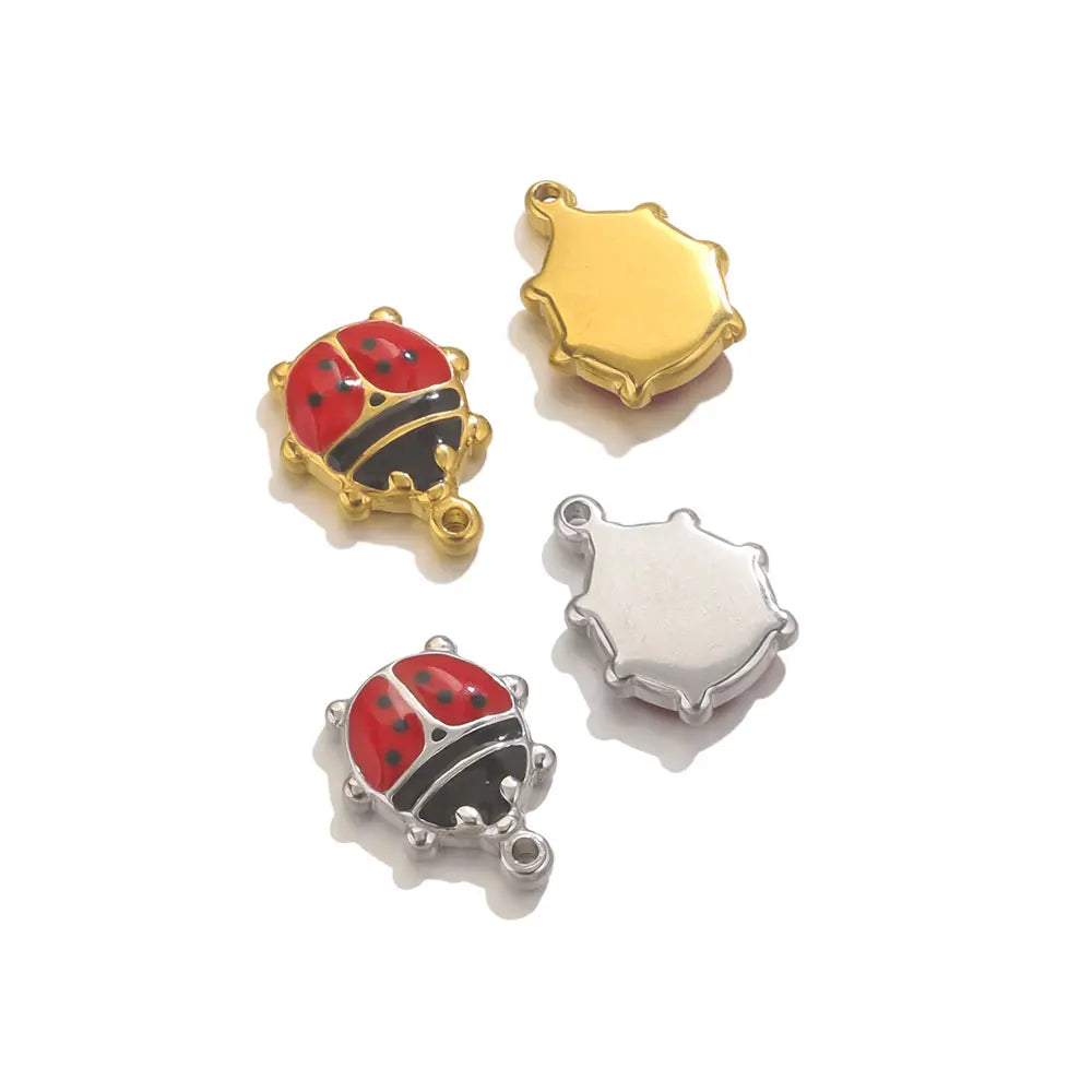 5pcs Stainless Steel Enamel Ladybug Charms For Necklace Bracelet Jewelry Making DIY Gold-plated Insect Pendants Jewel…