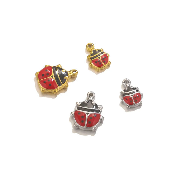 5pcs Stainless Steel Enamel Ladybug Charms For Necklace Bracelet Jewelry Making DIY Gold-plated Insect Pendants Jewel…