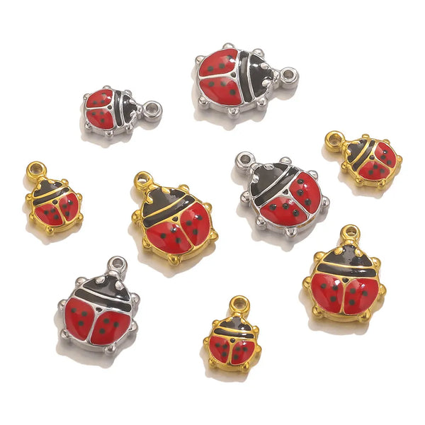 5pcs Stainless Steel Enamel Ladybug Charms For Necklace Bracelet Jewelry Making DIY Gold-plated Insect Pendants Jewel…