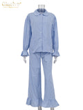 Clacive Fashion Loose Plaid Cotton Women's 3 Pieces Set 2025 Elegant Long Sleeve Shirt With High Wiast Wide Pants Set…