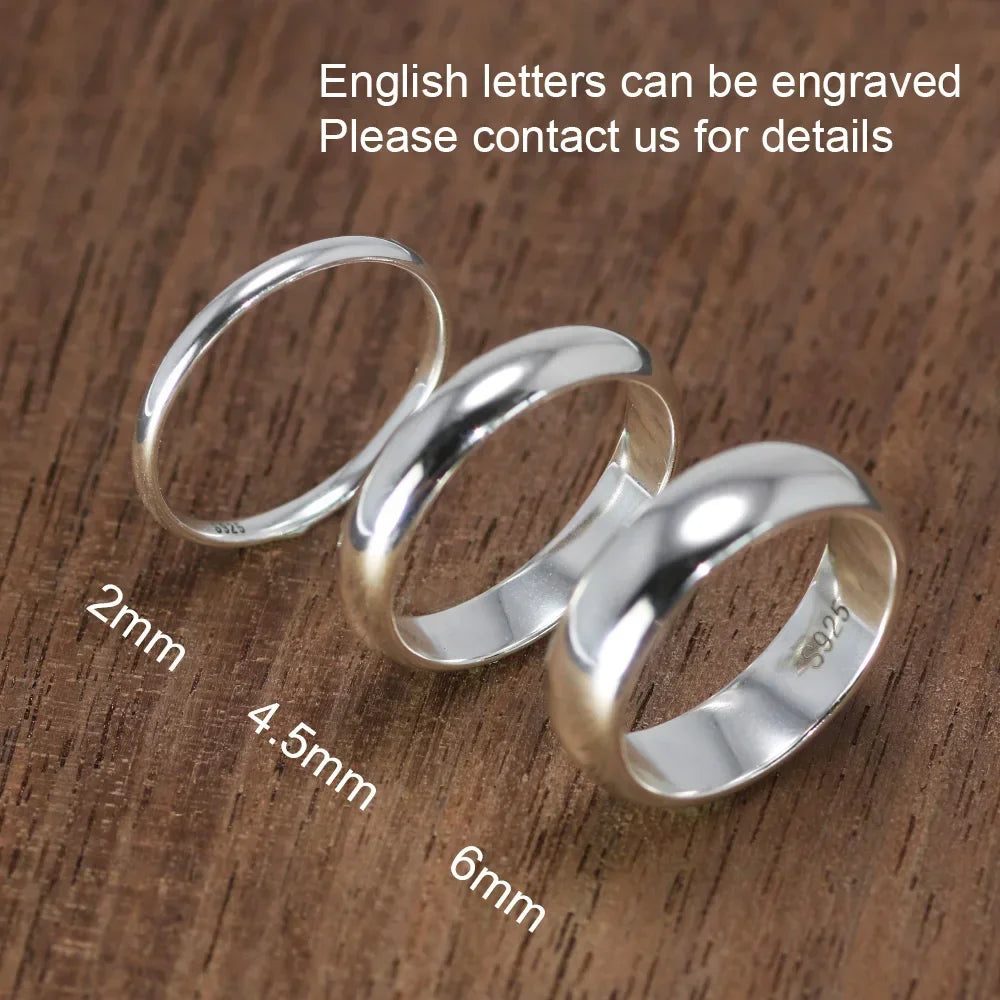 Custom Engrave Real Pure 925 Sterling Silver Rings For Women And Men Simple Couple Ring Smooth Wedding Band For Lover…