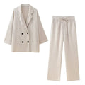 European and American Style and Summer New Women's Clothing Wrinkle Effect Double Breasted Suit Jacket Pants Set