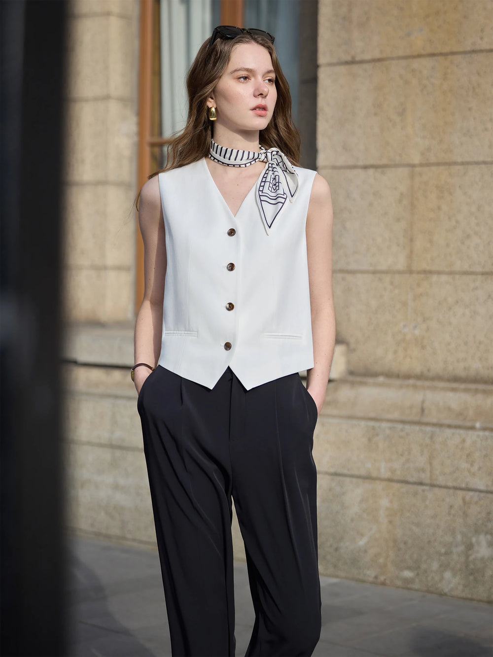 FSLE Old Money Vest Wide-Leg Pants Set Vintage Tailored Two-Piece Adjustable Waist Eco Linen for Boardroom to Brunch