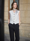 FSLE Old Money Vest Wide-Leg Pants Set Vintage Tailored Two-Piece Adjustable Waist Eco Linen for Boardroom to Brunch