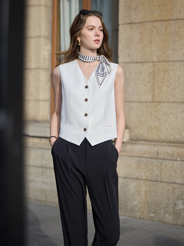 FSLE Old Money Vest Wide-Leg Pants Set Vintage Tailored Two-Piece Adjustable Waist Eco Linen for Boardroom to Brunch