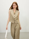 FSLE Old Money Vest Wide-Leg Pants Set Vintage Tailored Two-Piece Adjustable Waist Eco Linen for Boardroom to Brunch