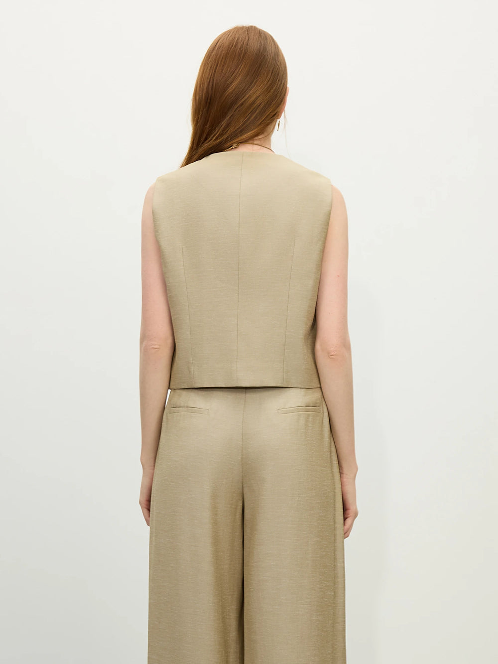 FSLE Old Money Vest Wide-Leg Pants Set Vintage Tailored Two-Piece Adjustable Waist Eco Linen for Boardroom to Brunch