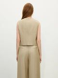 FSLE Old Money Vest Wide-Leg Pants Set Vintage Tailored Two-Piece Adjustable Waist Eco Linen for Boardroom to Brunch