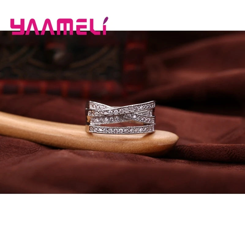 Fashion Women Men Rings 925 Sterling Silver Jewelry Crystal Inlay Overpass Cross Bague Bijoux 5-6-7-8-9-10-11-12-13