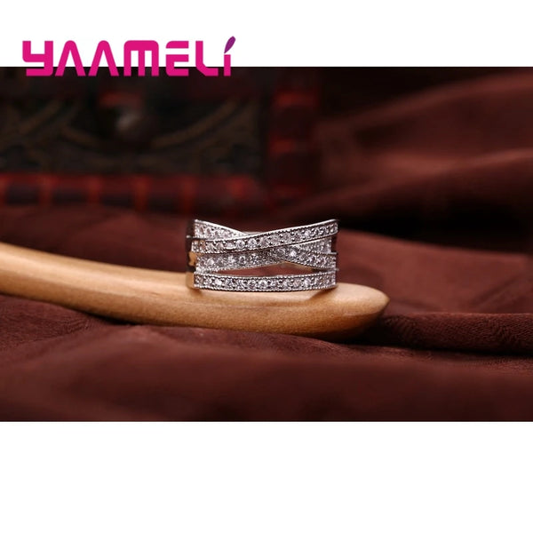 Fashion Women Men Rings 925 Sterling Silver Jewelry Crystal Inlay Overpass Cross Bague Bijoux 5-6-7-8-9-10-11-12-13