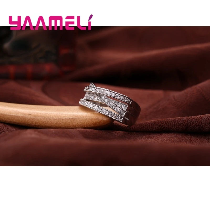 Fashion Women Men Rings 925 Sterling Silver Jewelry Crystal Inlay Overpass Cross Bague Bijoux 5-6-7-8-9-10-11-12-13