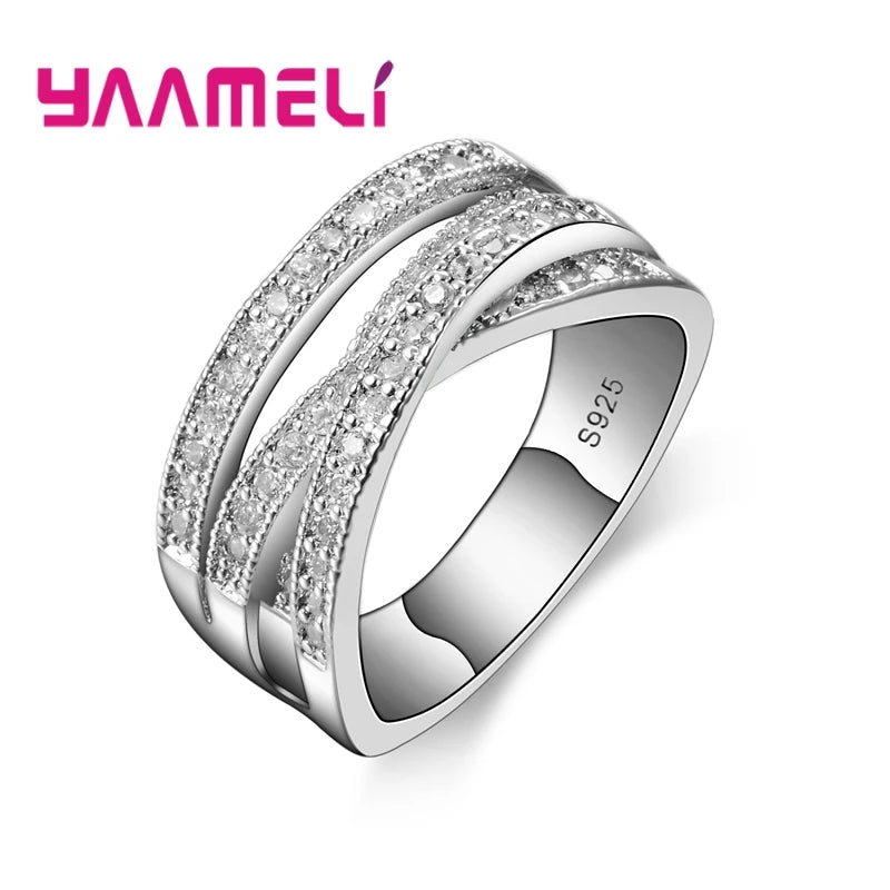 Fashion Women Men Rings 925 Sterling Silver Jewelry Crystal Inlay Overpass Cross Bague Bijoux 5-6-7-8-9-10-11-12-13