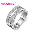 Fashion Women Men Rings 925 Sterling Silver Jewelry Crystal Inlay Overpass Cross Bague Bijoux 5-6-7-8-9-10-11-12-13