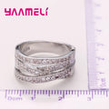 Fashion Women Men Rings 925 Sterling Silver Jewelry Crystal Inlay Overpass Cross Bague Bijoux 5-6-7-8-9-10-11-12-13