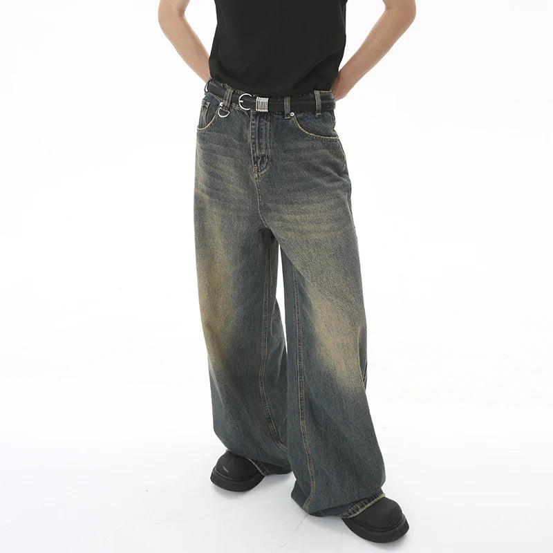 IEFB Summer Men's Denim Pants Old Blue Washed Male Jeans Straight Casual Menwear Loose Wide Leg Trousers New Fashion …