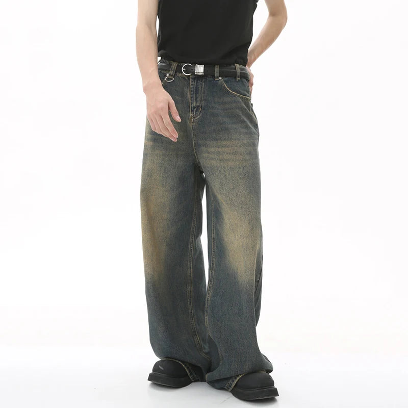 IEFB Summer Men's Denim Pants Old Blue Washed Male Jeans Straight Casual Menwear Loose Wide Leg Trousers New Fashion …