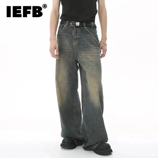 IEFB Summer Men's Denim Pants Old Blue Washed Male Jeans Straight Casual Menwear Loose Wide Leg Trousers New Fashion …