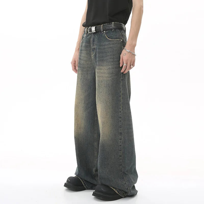 IEFB Summer Men's Denim Pants Old Blue Washed Male Jeans Straight Casual Menwear Loose Wide Leg Trousers New Fashion …