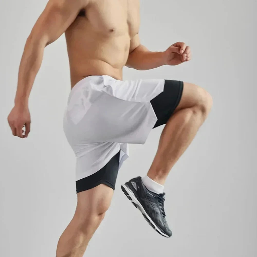 Men's Two-in-one Sports Shorts Breathable Casual Quick-drying Double-layer Shorts Summer Running Sportswear Bottoms M…