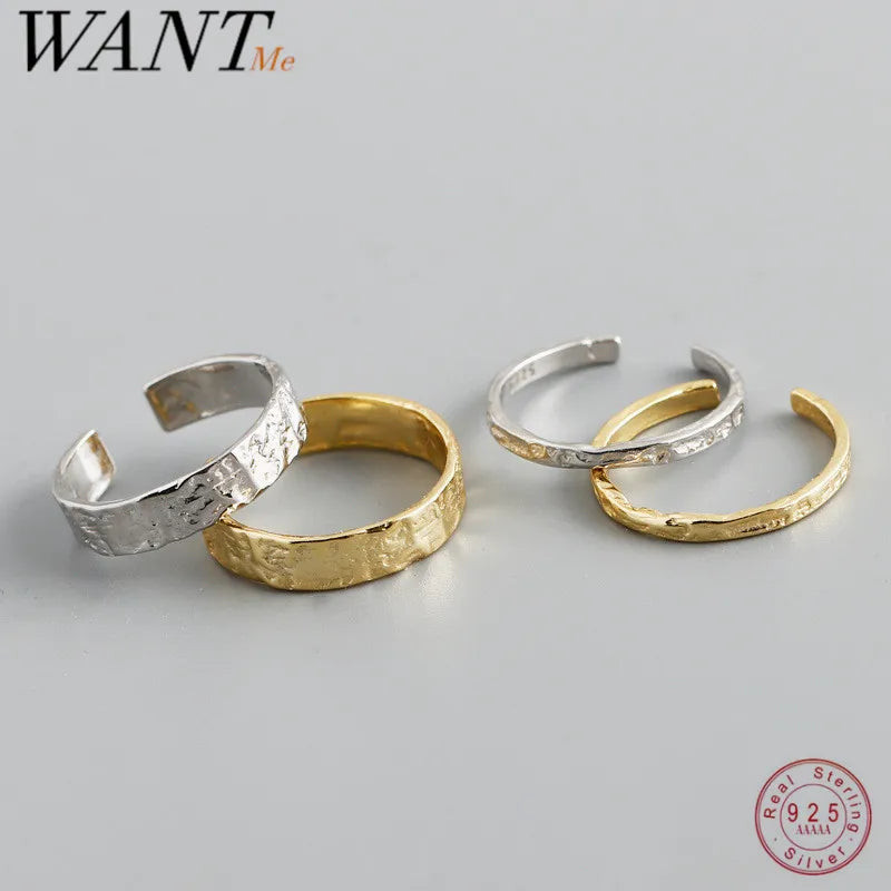 WANTME 925 Sterling Silver Unique Irregular Minimalist Open Ring Women Men European Hammered Hip Hop Couples Jewelry …