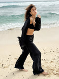 Women Casual Cozy Lapel Pink Shirt Pants Suits Fashion Single Breasted Blouses Elastic Waist Pant Set Loose Outfits