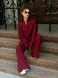 Women Casual Cozy Lapel Pink Shirt Pants Suits Fashion Single Breasted Blouses Elastic Waist Pant Set Loose Outfits