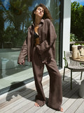 Women's Casual Solid Cotton Linen Pant Sets Chic Laple Single Breasted Long Sleeve Shirt Elasticity Waist Pant New Tw…